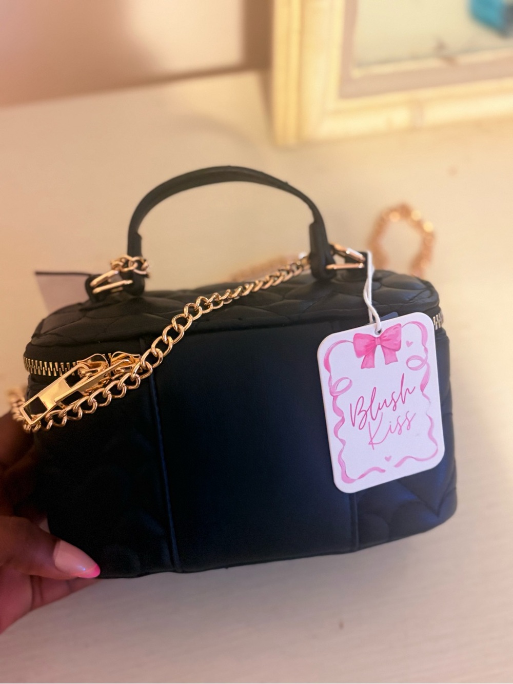 Black Quilted Crossbody with Gold Chain